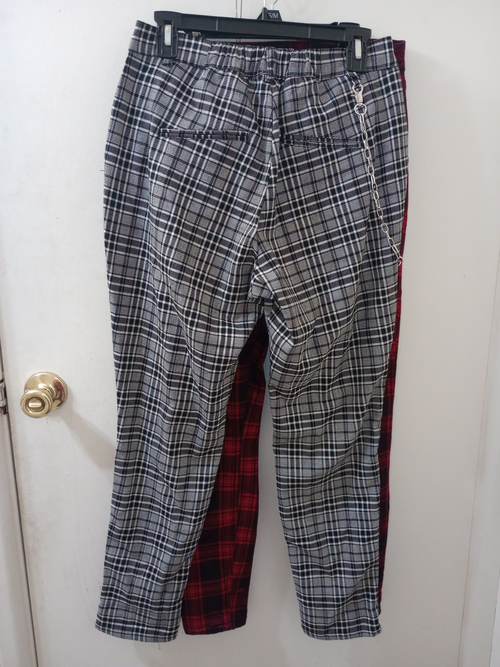 Hot Topic Plaid Two-Tone Chinos with Chain Accent - Gray & Red